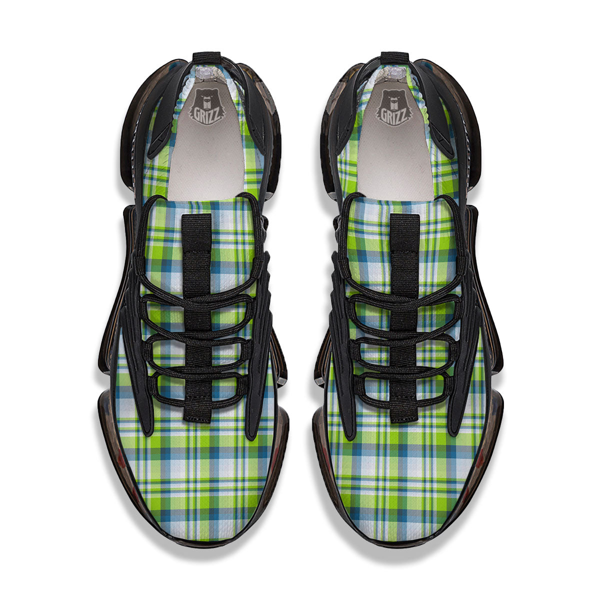 Blue Madras Plaid And Lime Print Pattern Black Gym Shoes-grizzshop