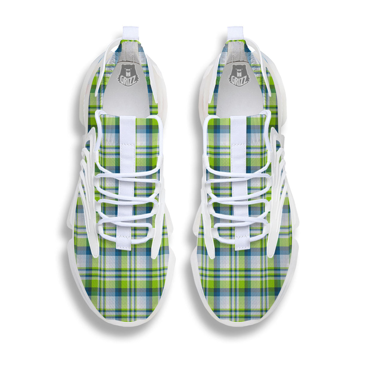 Blue Madras Plaid And Lime Print Pattern White Gym Shoes-grizzshop