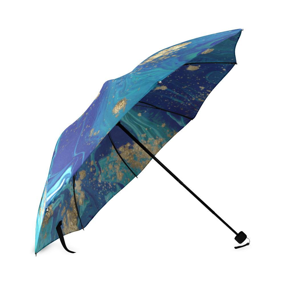 Blue Marble Pattern Print Foldable Umbrella-grizzshop