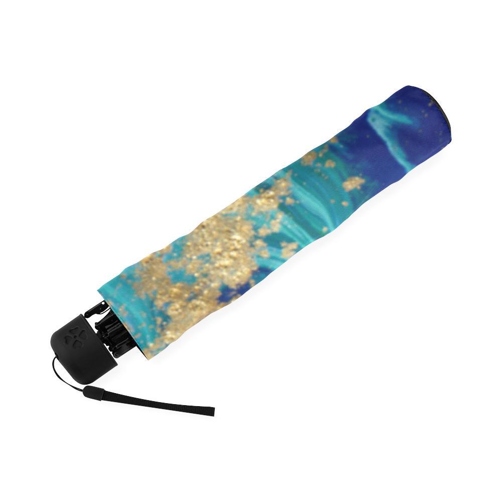 Blue Marble Pattern Print Foldable Umbrella-grizzshop