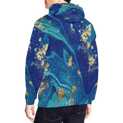 Blue Marble Pattern Print Men Pullover Hoodie-grizzshop