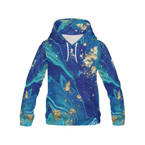 Blue Marble Pattern Print Men Pullover Hoodie-grizzshop