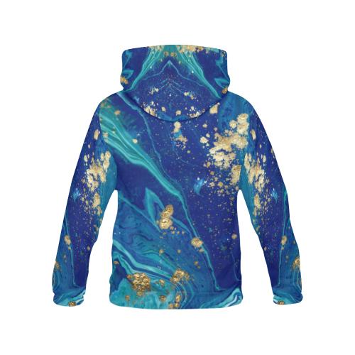 Blue Marble Pattern Print Women Pullover Hoodie-grizzshop