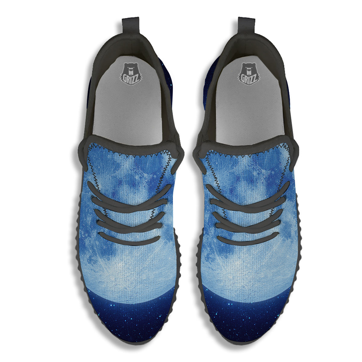 Blue Moon Print Black Walking Shoes-grizzshop