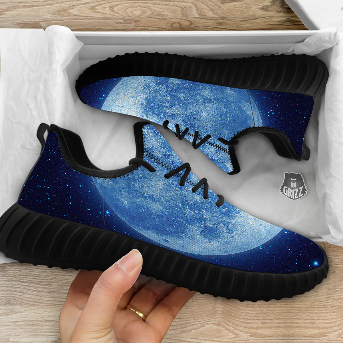 Blue Moon Print Black Walking Shoes-grizzshop