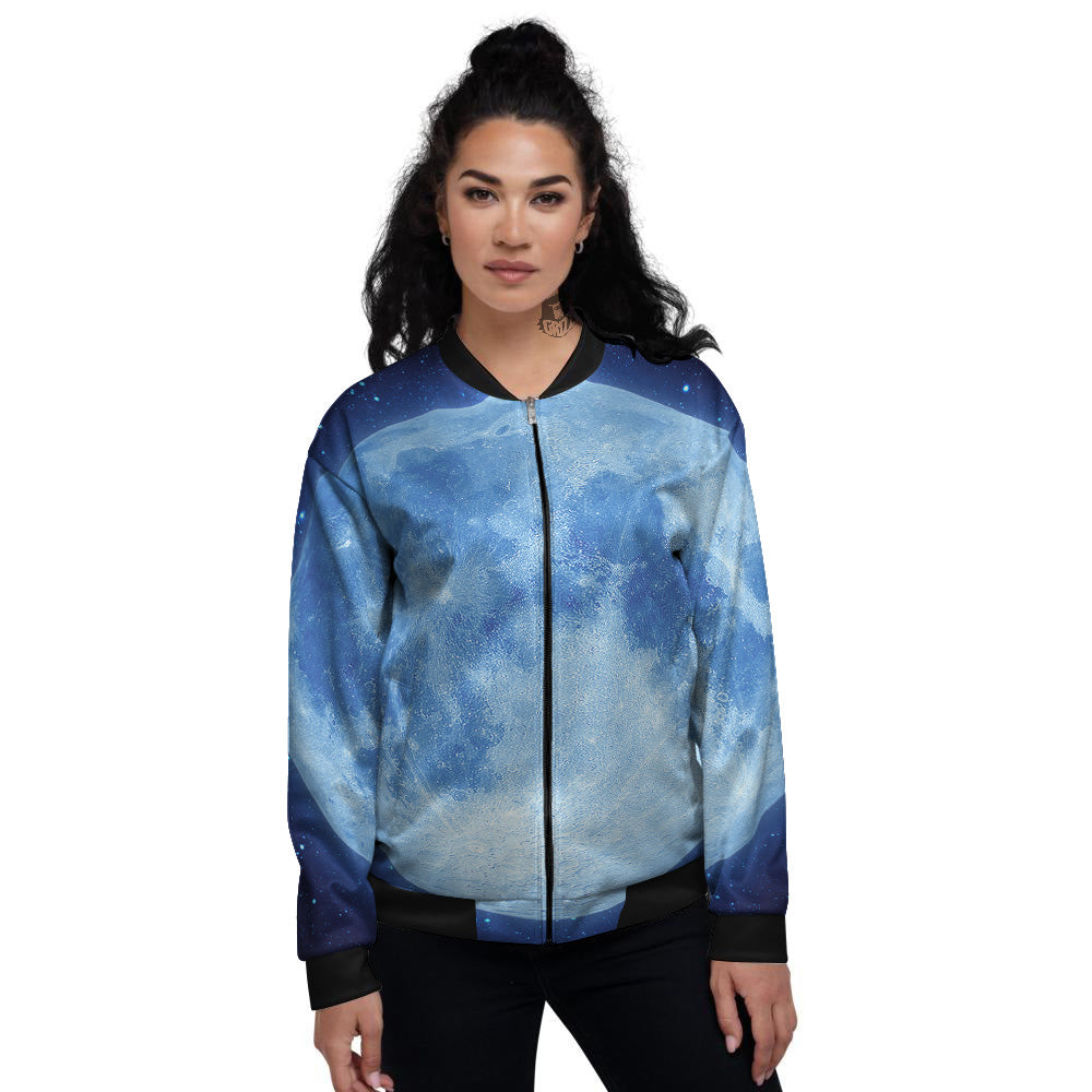 Blue Moon Print Women's Bomber Jacket-grizzshop