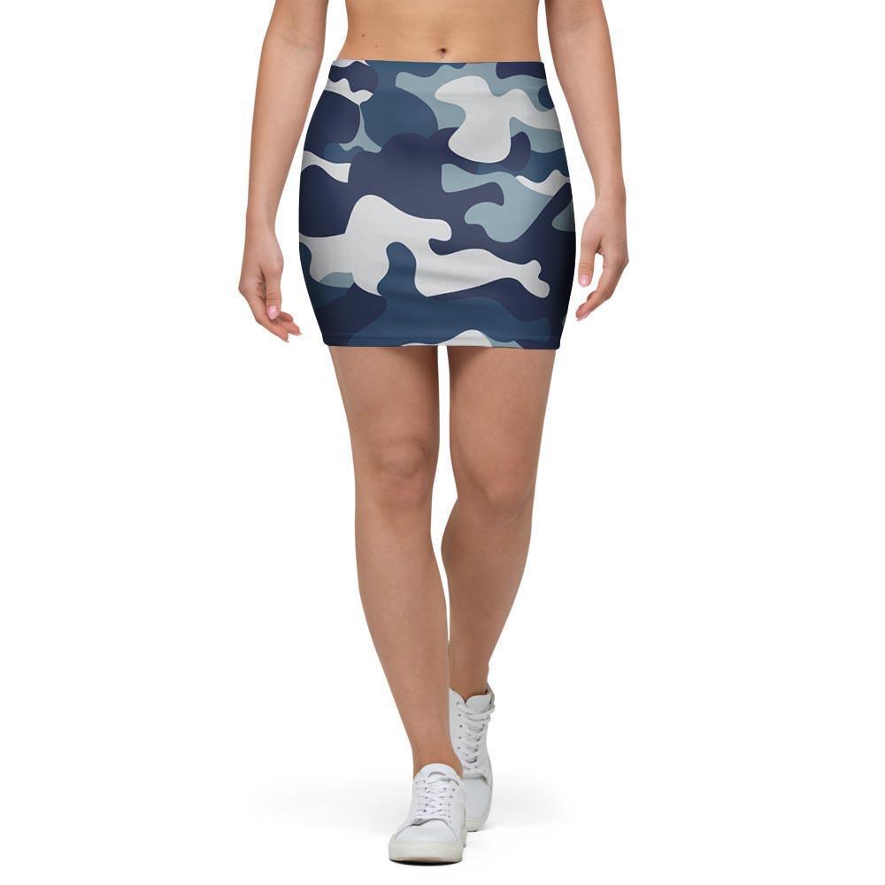 Blue Navy Camo Print Mini Skirt-grizzshop