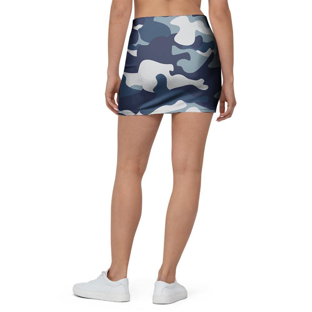Blue Navy Camo Print Mini Skirt-grizzshop