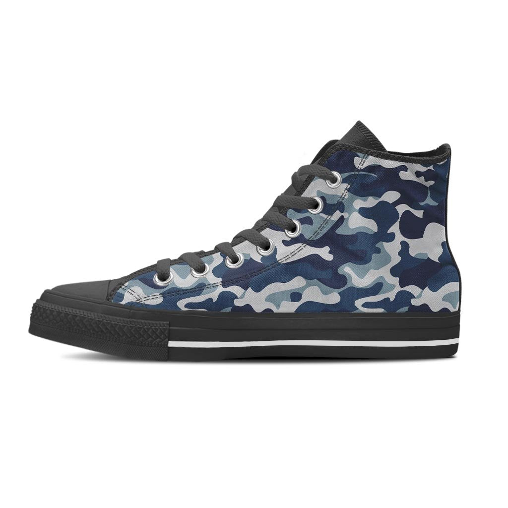 Blue Navy Camo Print Women's High Top Shoes-grizzshop