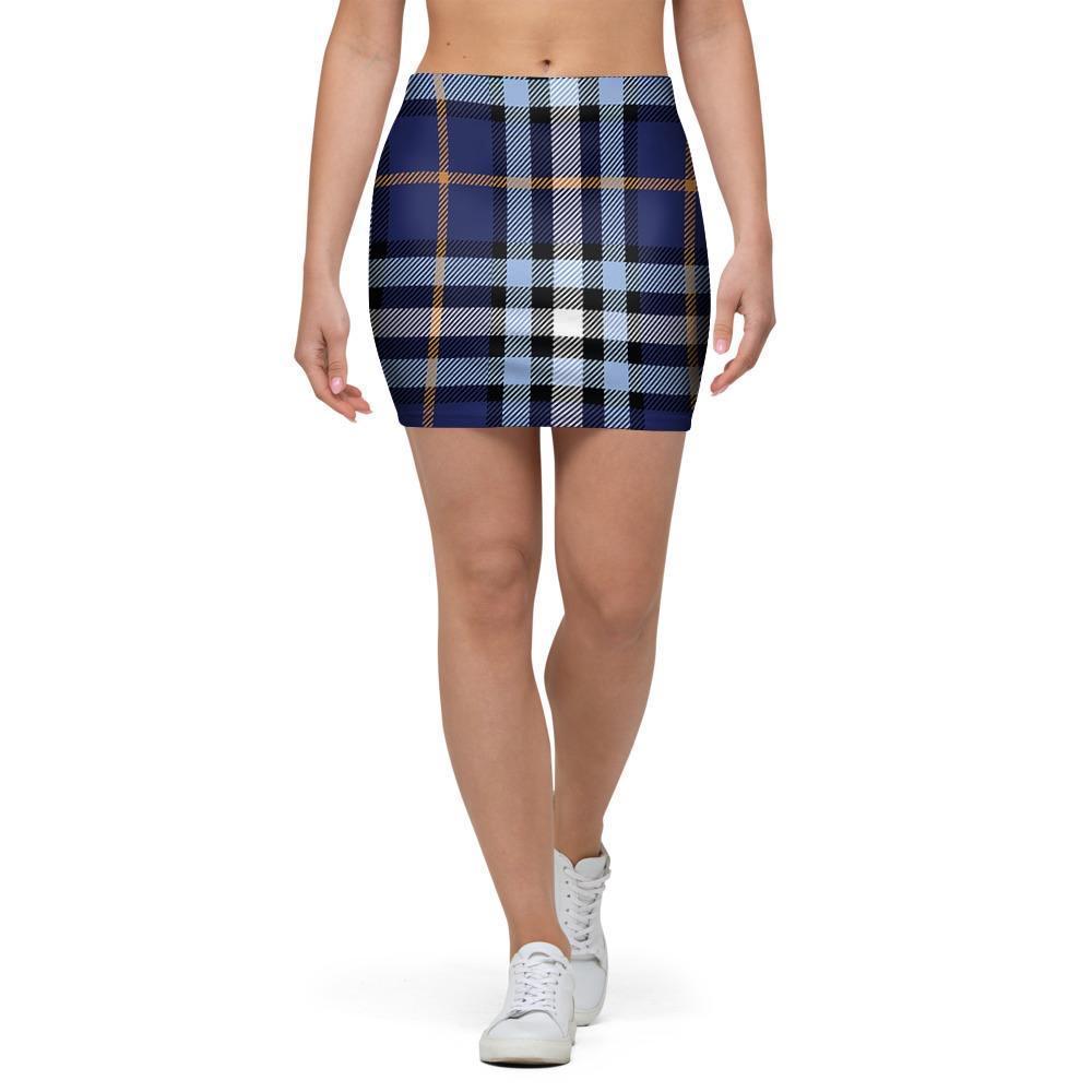 Blue Navy Plaid Tartan Mini Skirt-grizzshop