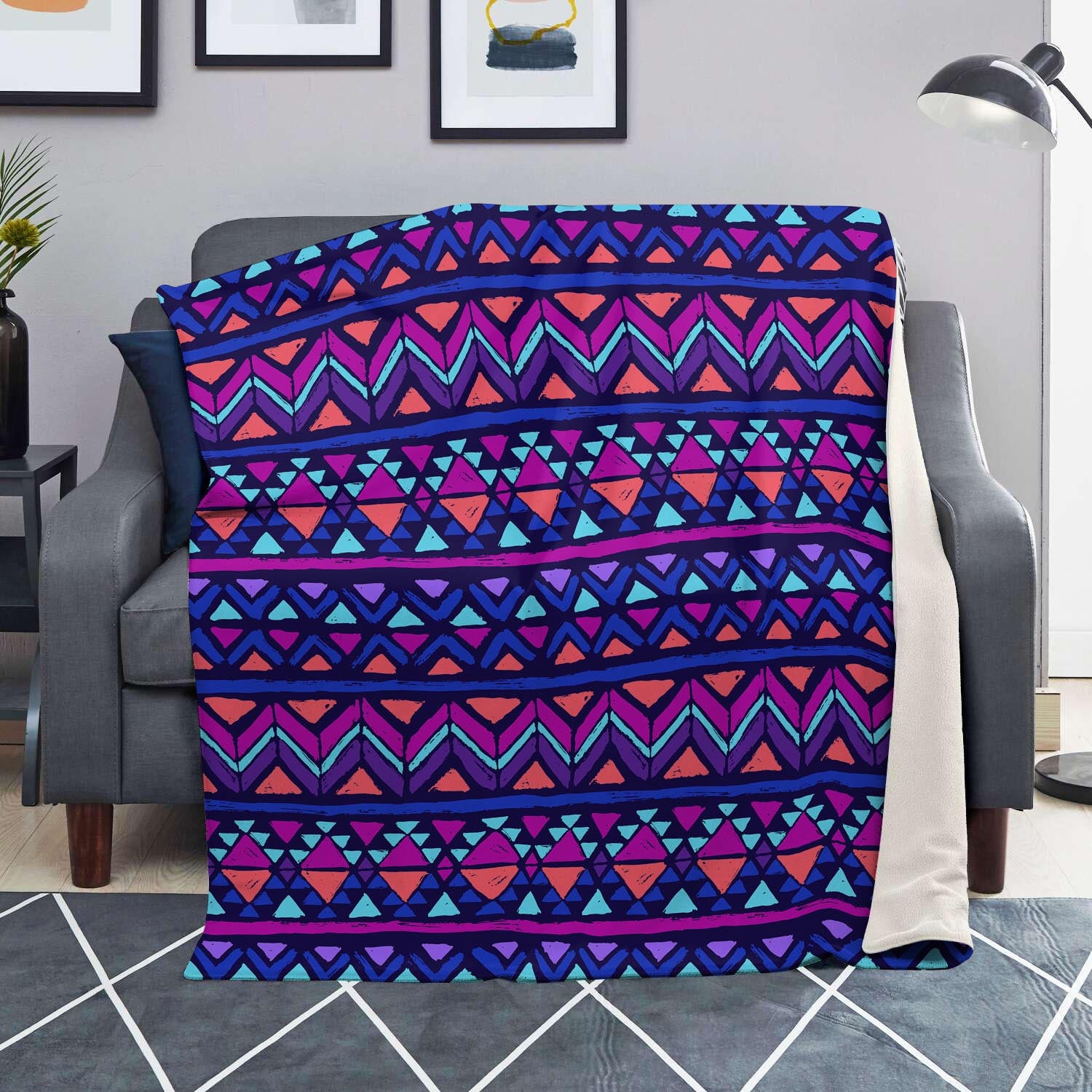 Blue Neon Color Indian Aztec Blanket-grizzshop