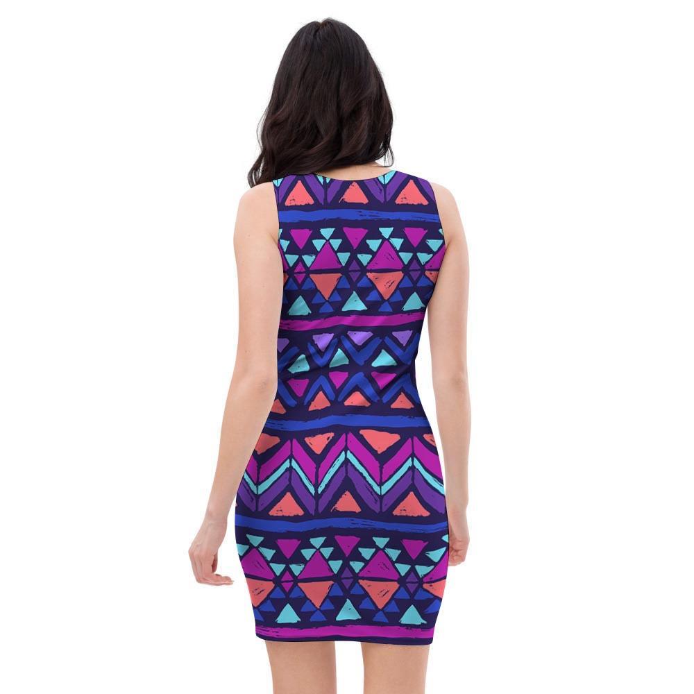 Blue Neon Color Indian Aztec Bodycon Dress-grizzshop