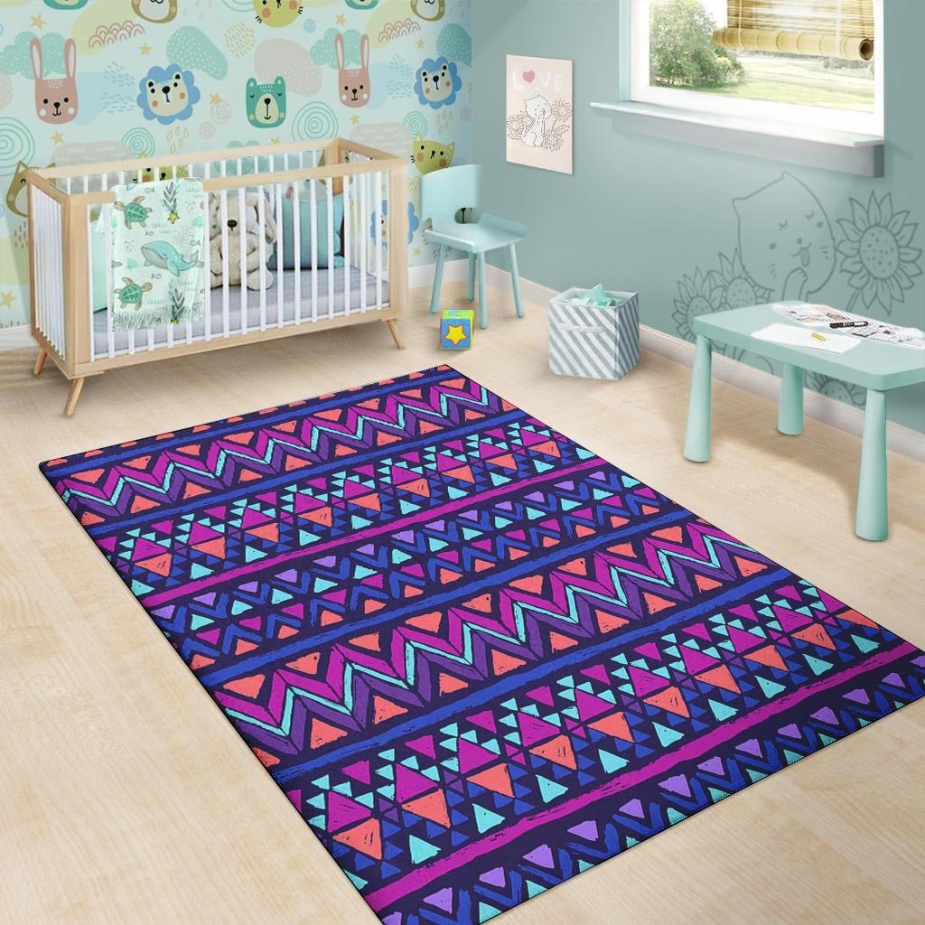 Blue Neon Color Indian Aztec Floor Mat-grizzshop