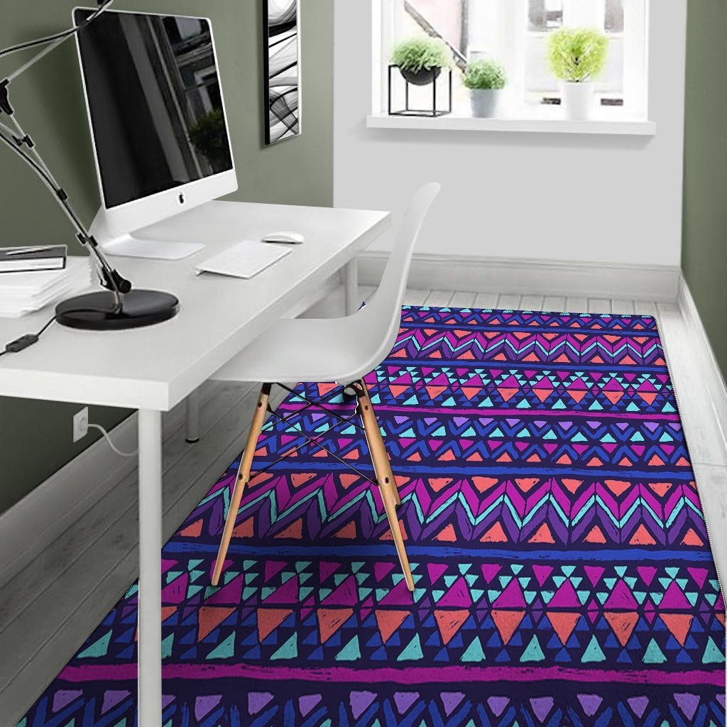 Blue Neon Color Indian Aztec Floor Mat-grizzshop