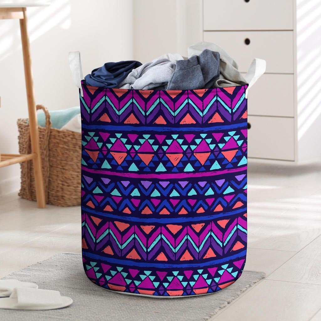 Blue Neon Color Indian Aztec Laundry Basket-grizzshop