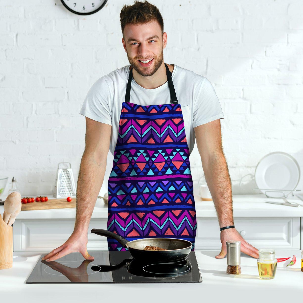 Blue Neon Color Indian Aztec Men's Apron-grizzshop