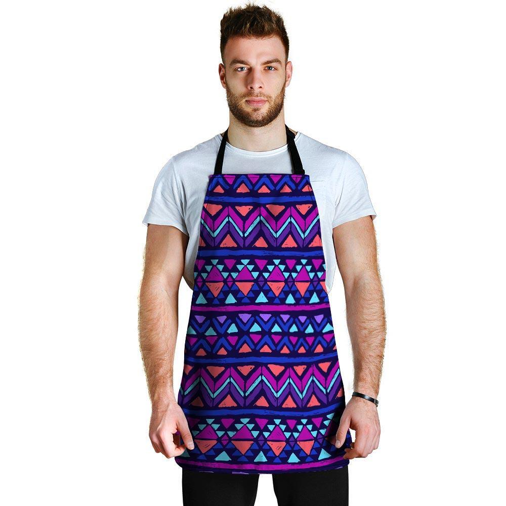 Blue Neon Color Indian Aztec Men's Apron-grizzshop