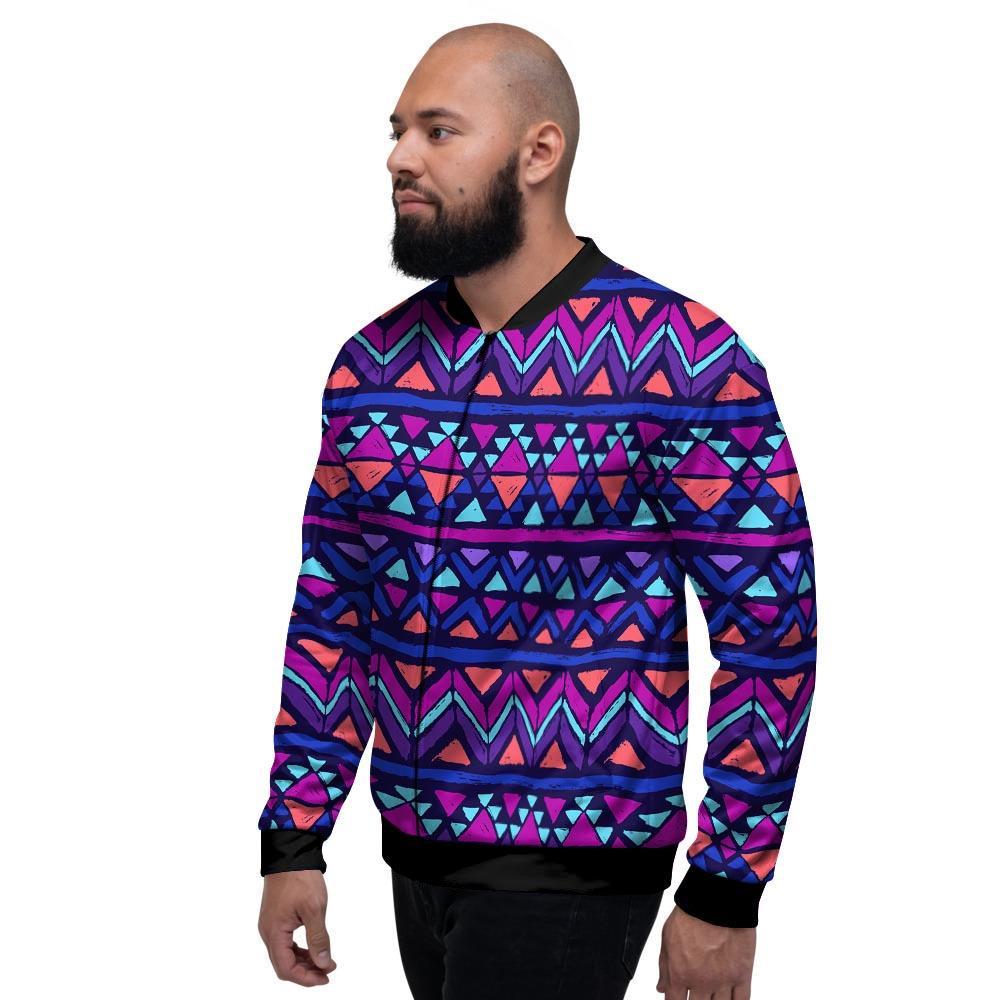 Blue Neon Color Indian Aztec Men's Bomber Jacket-grizzshop
