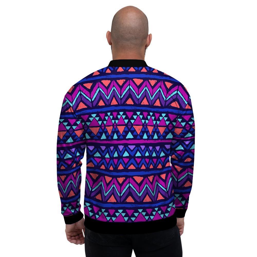 Blue Neon Color Indian Aztec Men's Bomber Jacket-grizzshop