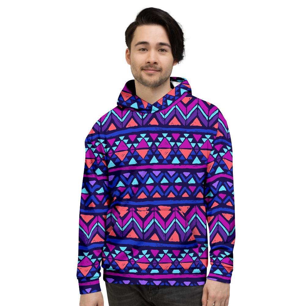 Blue Neon Color Indian Aztec Men's Hoodie-grizzshop
