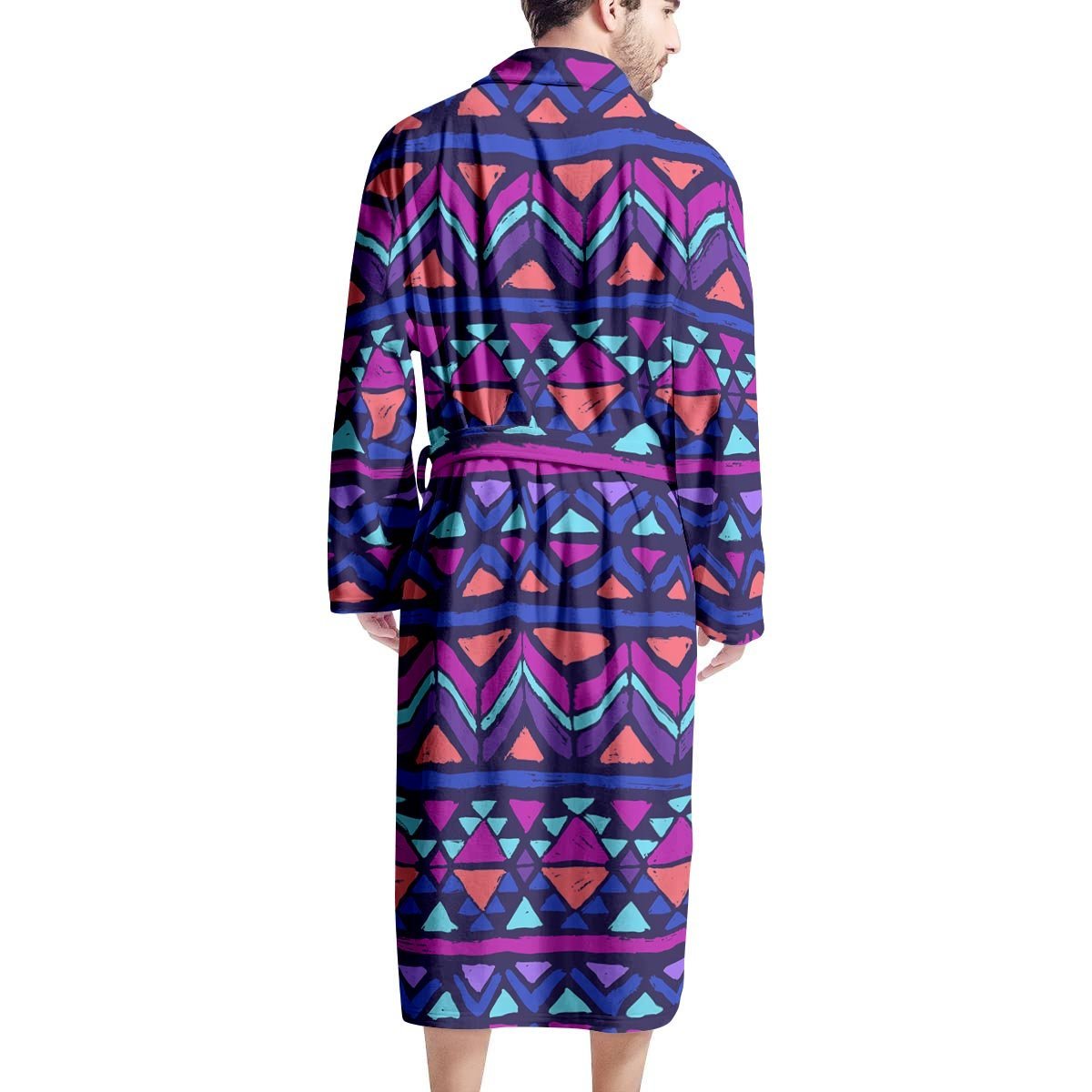 Blue Neon Color Indian Aztec Men's Robe-grizzshop