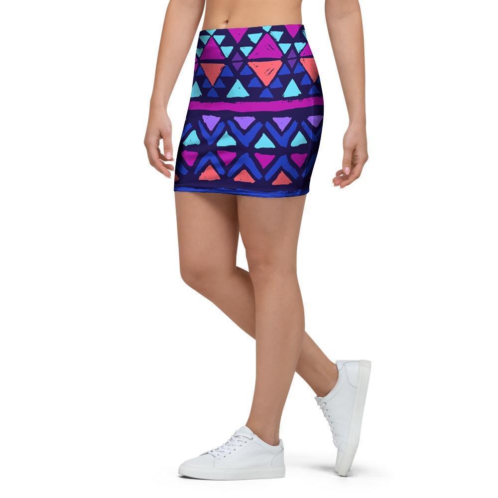 Blue Neon Color Indian Aztec Mini Skirt-grizzshop