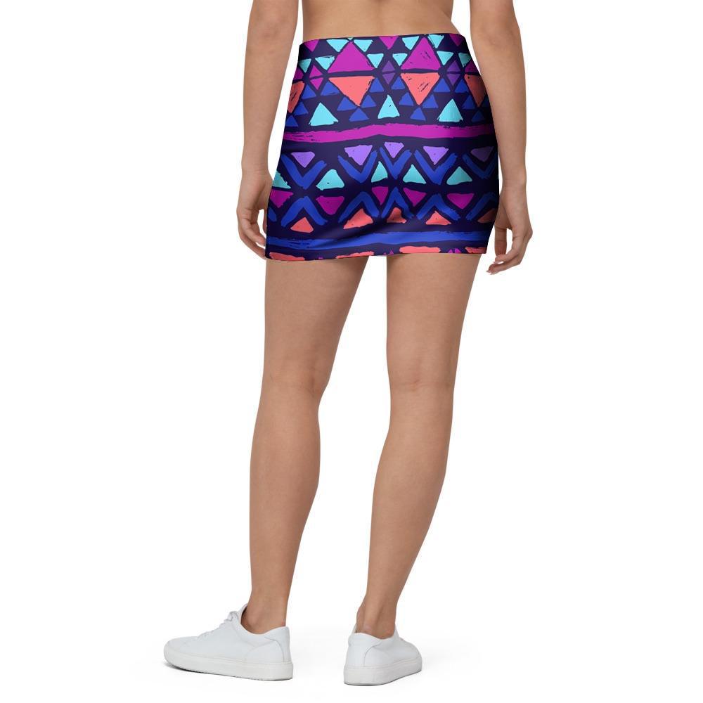 Blue Neon Color Indian Aztec Mini Skirt-grizzshop