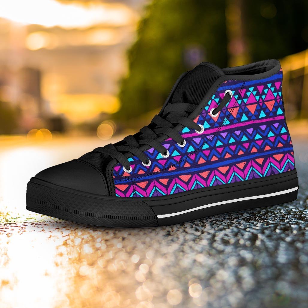Blue Neon Color Indian Aztec Women's High Top Shoes-grizzshop