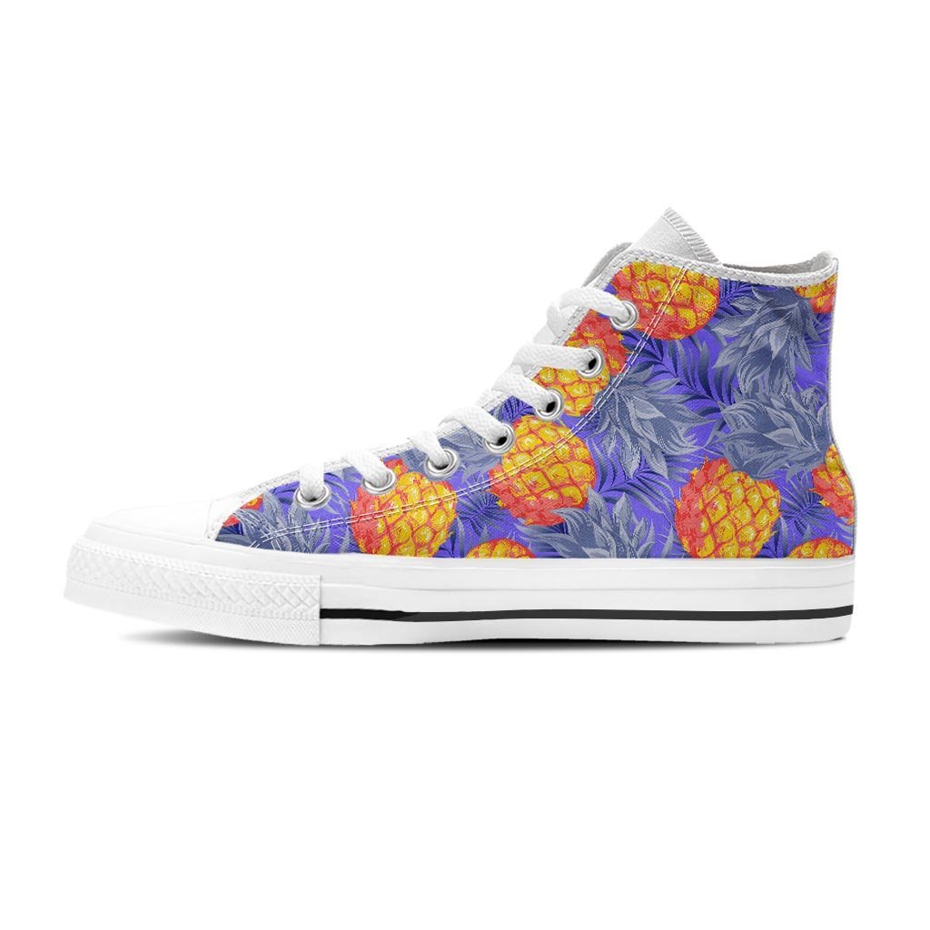 Blue Neon Pineapple Hawaiian Print Women's High Top Shoes-grizzshop