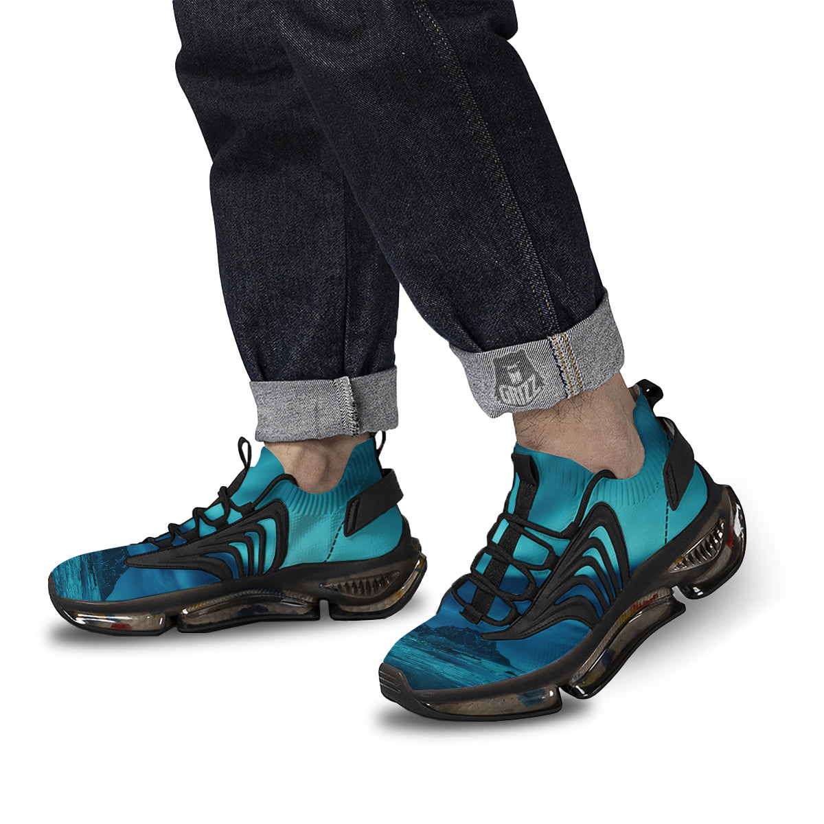 Blue Northern Lights And Mountain Print Black Gym Shoes-grizzshop