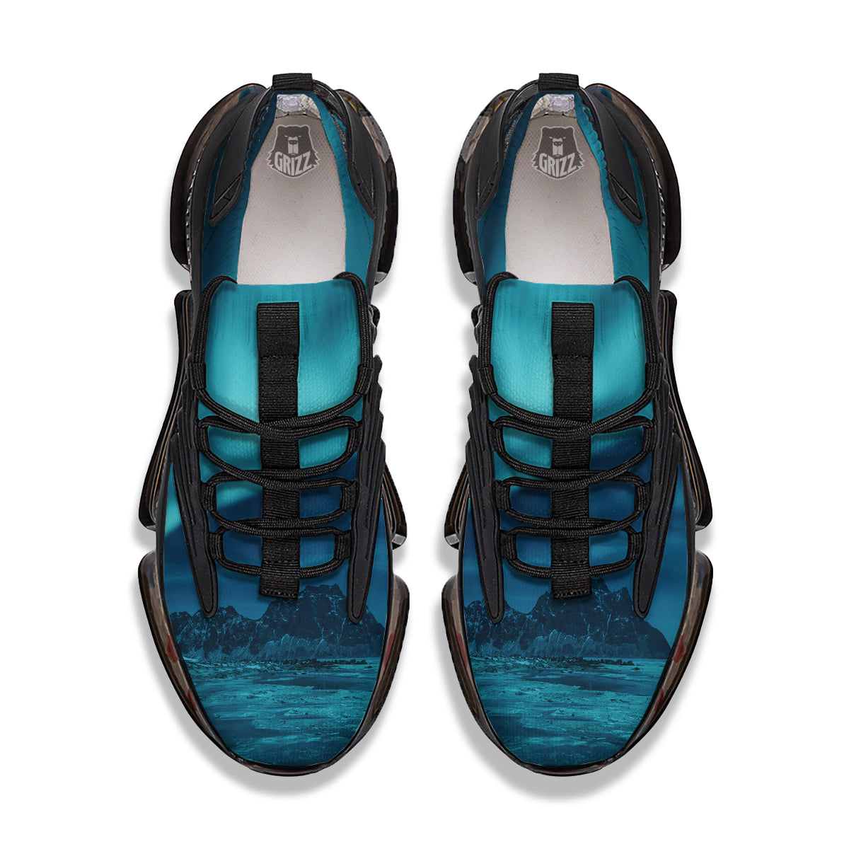 Blue Northern Lights And Mountain Print Black Gym Shoes-grizzshop