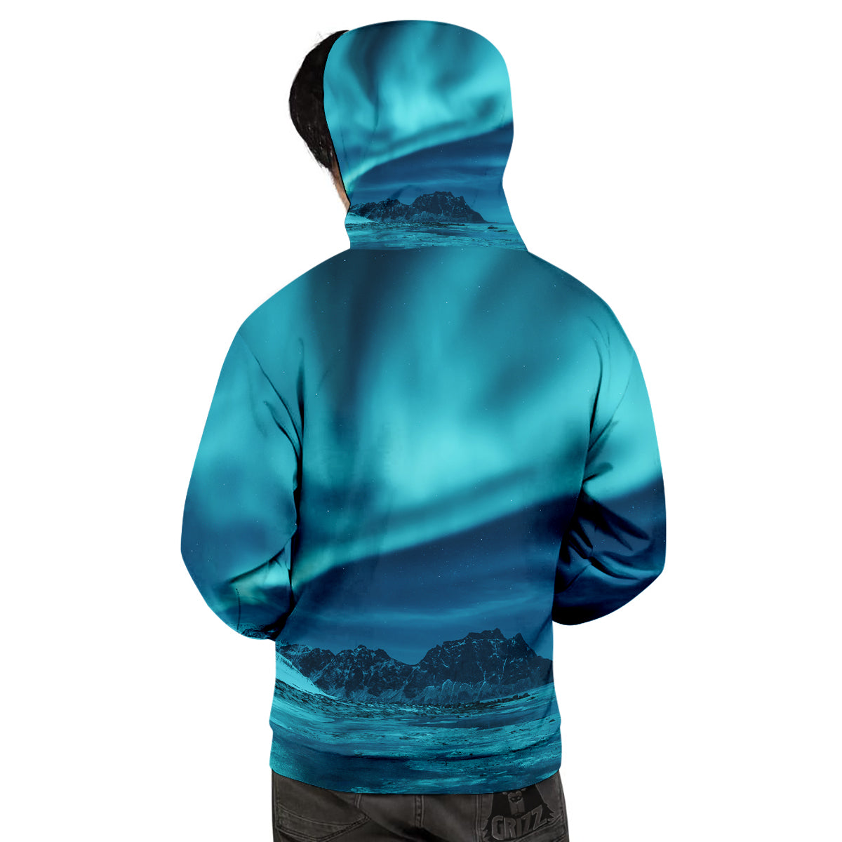 Blue Northern Lights And Mountain Print Men's Hoodie-grizzshop