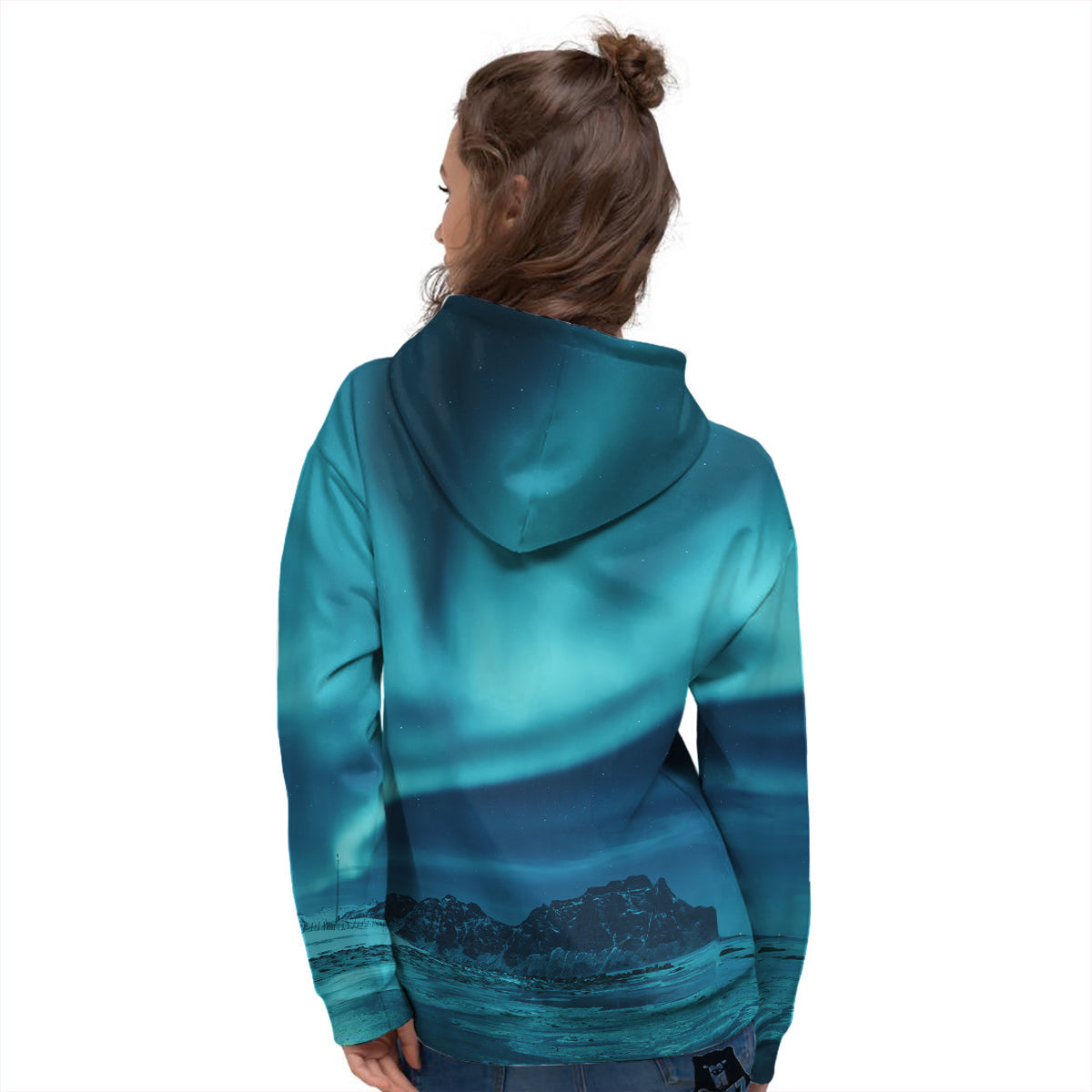Blue Northern Lights And Mountain Print Women's Hoodie-grizzshop