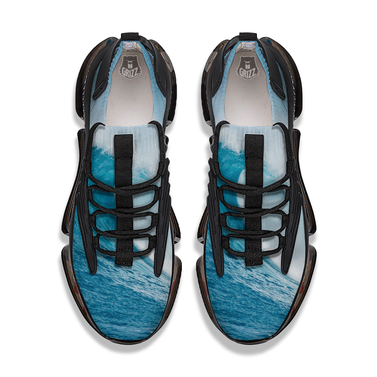Blue Ocean Wave Print Black Gym Shoes-grizzshop