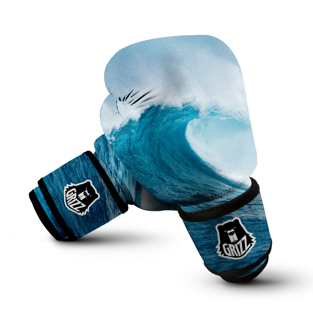 Blue Ocean Wave Print Boxing Gloves-grizzshop