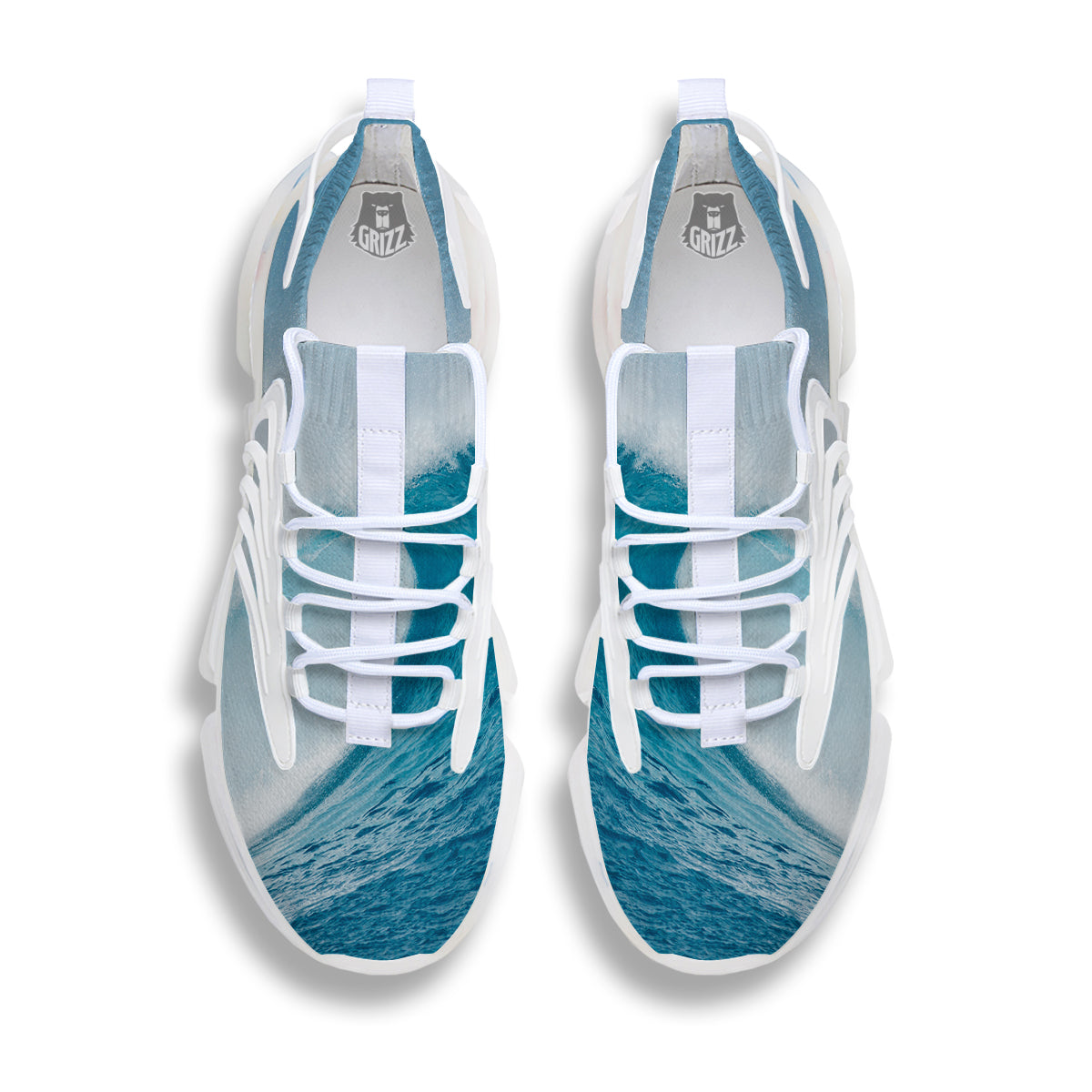 Blue Ocean Wave Print White Gym Shoes-grizzshop