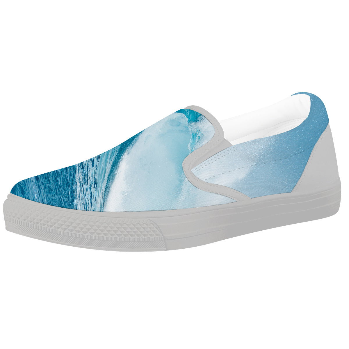Blue Ocean Wave Print White Slip On Shoes-grizzshop