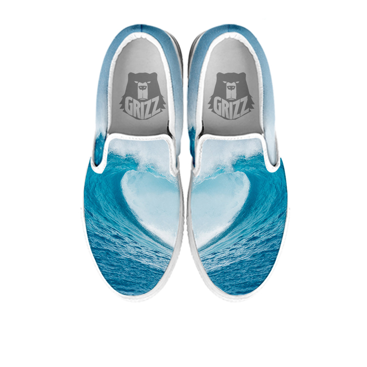 Blue Ocean Wave Print White Slip On Shoes-grizzshop