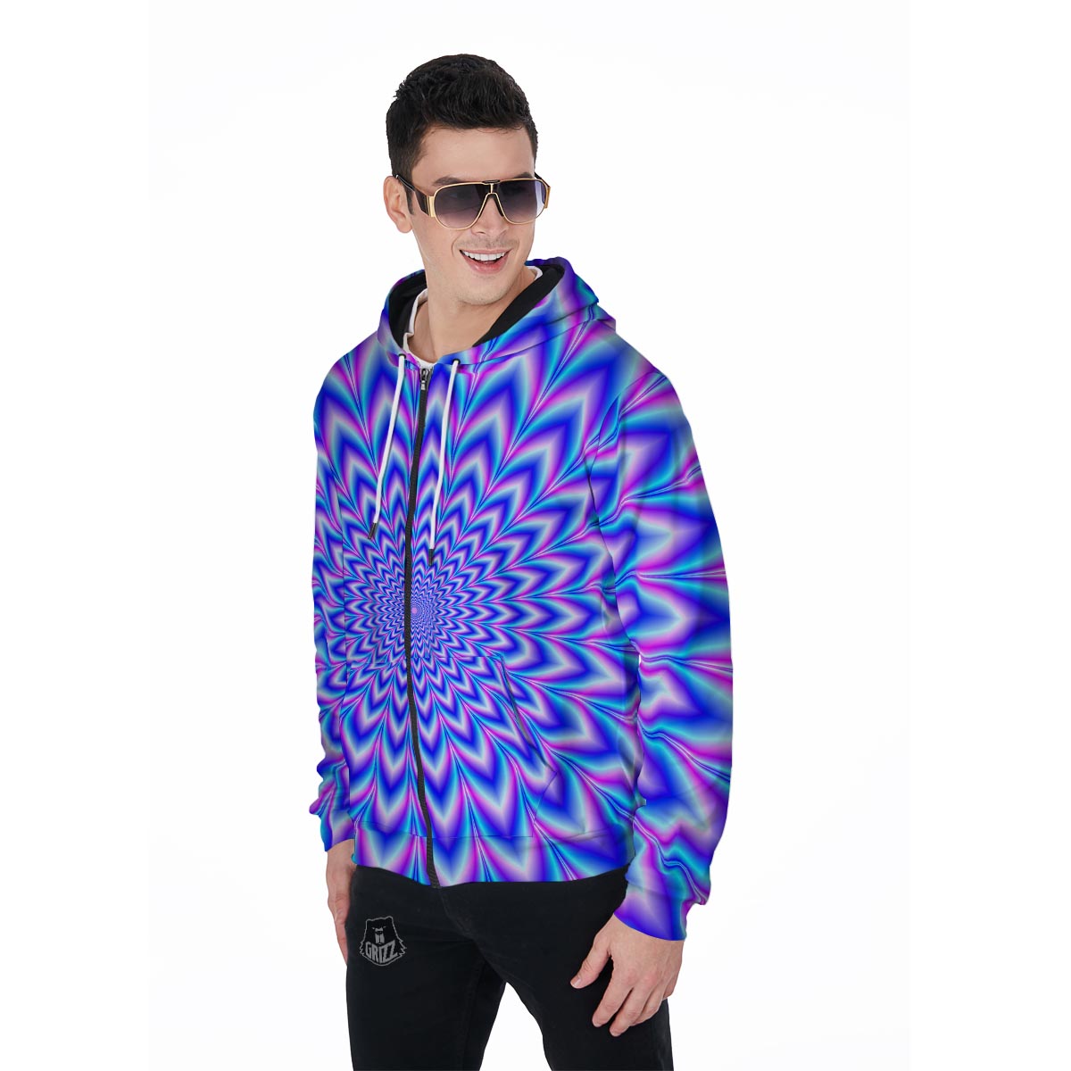 Blue Optical illusion Men's Zip Up Hoodie-grizzshop