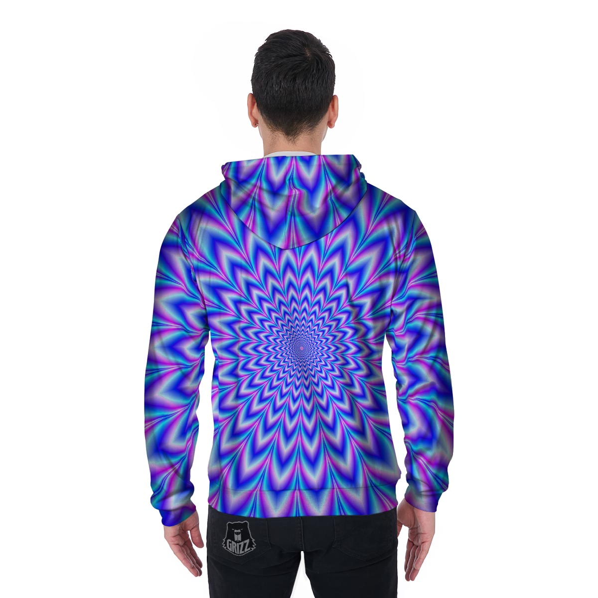 Blue Optical illusion Men's Zip Up Hoodie-grizzshop