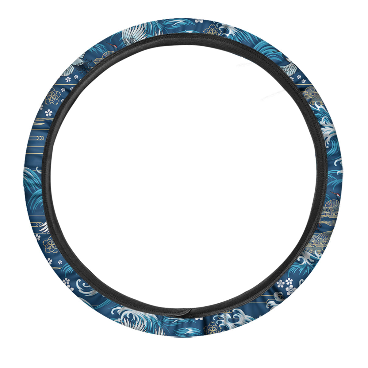 Blue Oriental Sea Print Pattern Car Steering Wheel Cover-grizzshop