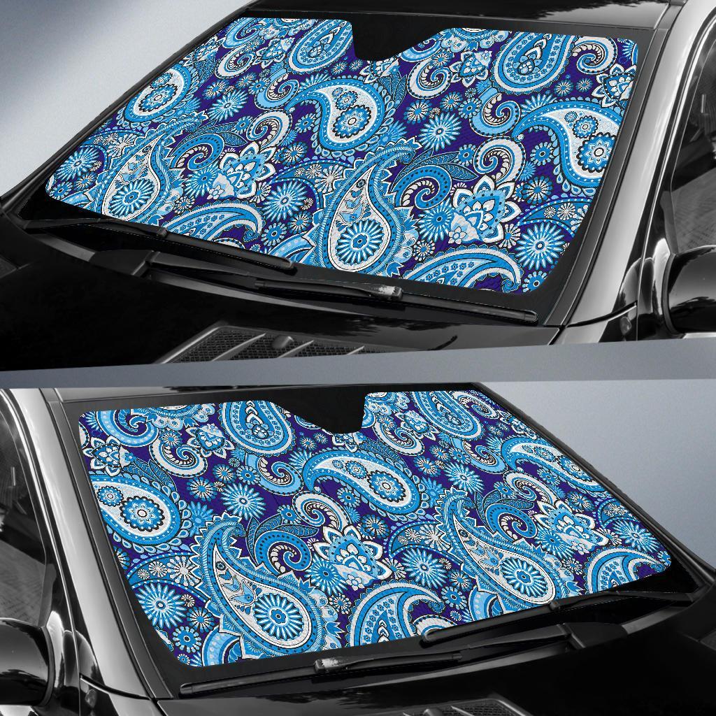Blue Paisley Pattern Print Car Sun Shade-grizzshop