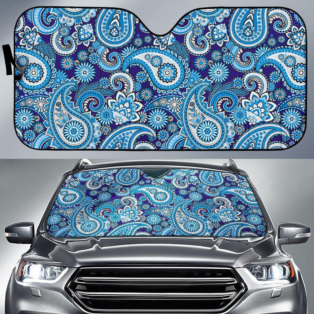 Blue Paisley Pattern Print Car Sun Shade-grizzshop
