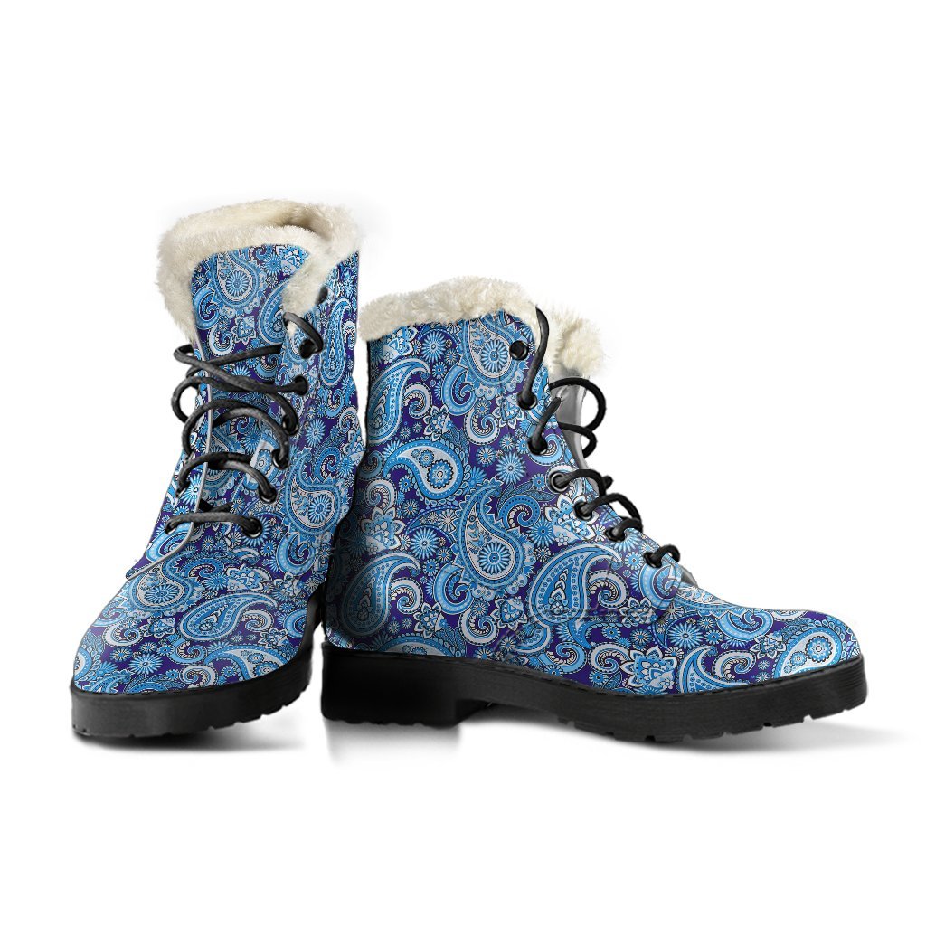 Blue Paisley Pattern Print Comfy Winter Boots-grizzshop