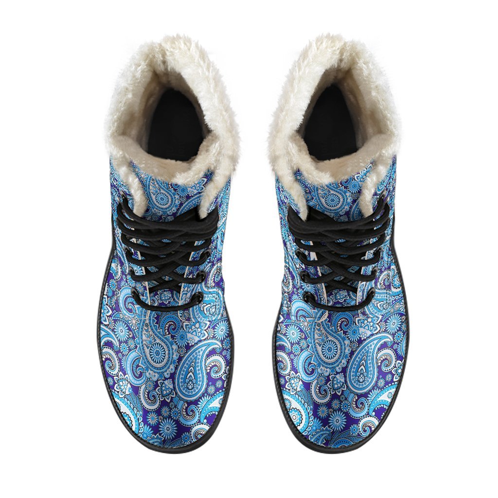 Blue Paisley Pattern Print Comfy Winter Boots-grizzshop