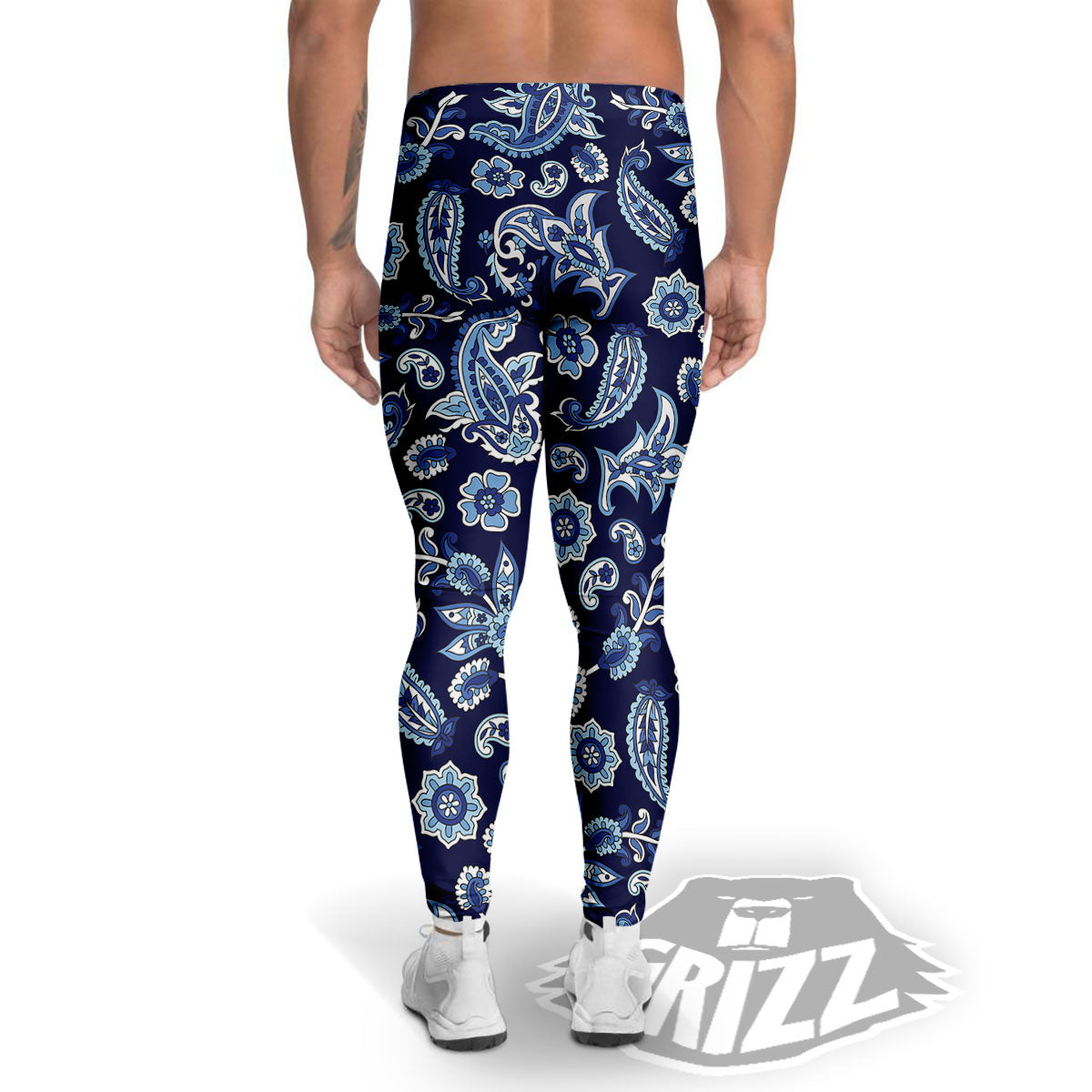 Blue Paisley Print Pattern Men's Leggings-grizzshop