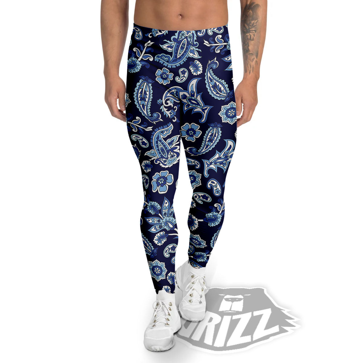 Blue Paisley Print Pattern Men's Leggings-grizzshop