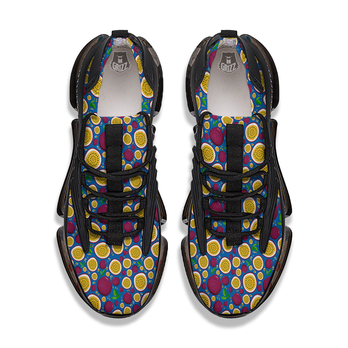 Blue Passion Fruit Print Pattern Black Gym Shoes-grizzshop