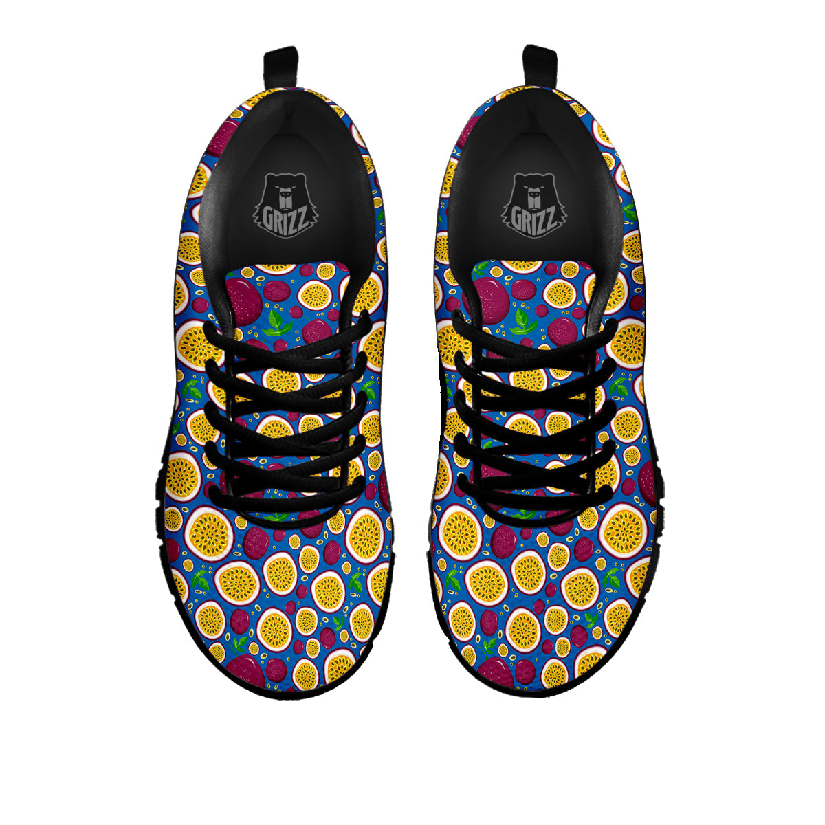 Blue Passion Fruit Print Pattern Black Sneaker-grizzshop