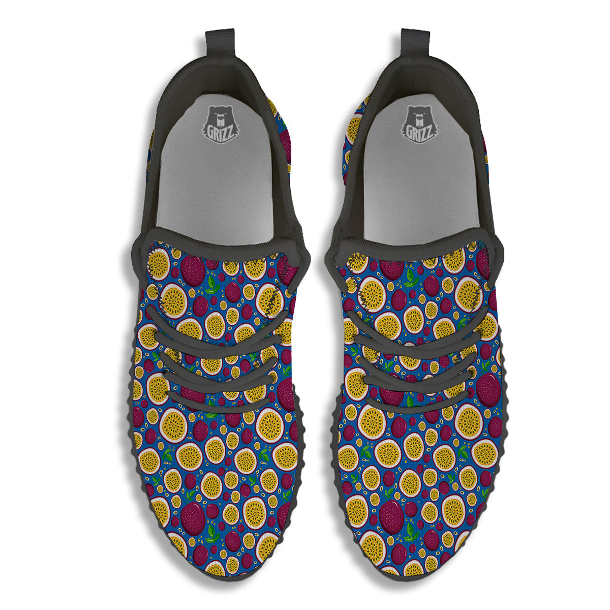 Blue Passion Fruit Print Pattern Black Walking Shoes-grizzshop